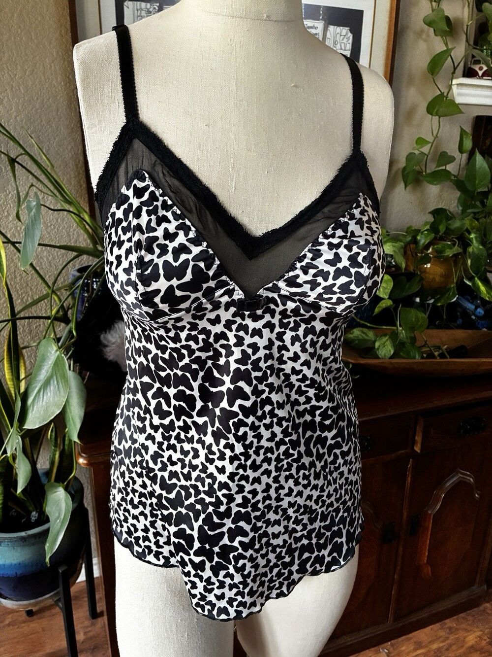 VTG Dolce & Gabbana Black White Butterfly Print Zip Up Camisole Silk Blend Med
